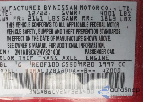 2022 Nissan Sentra Sv Xtronic Cvt z USA, uszkodzony, nr VIN 3N1AB8CV2NY321400